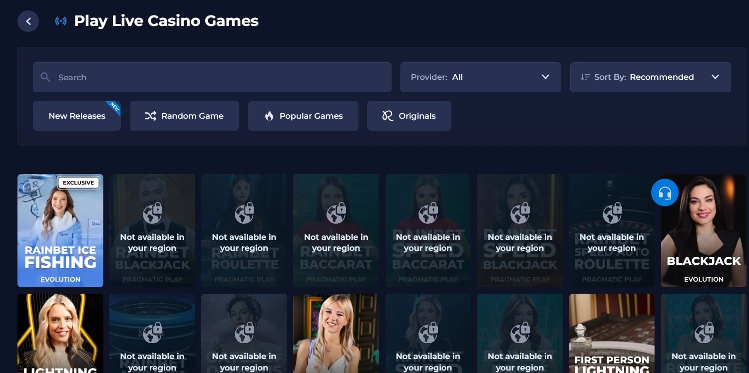 Rainbet casino games