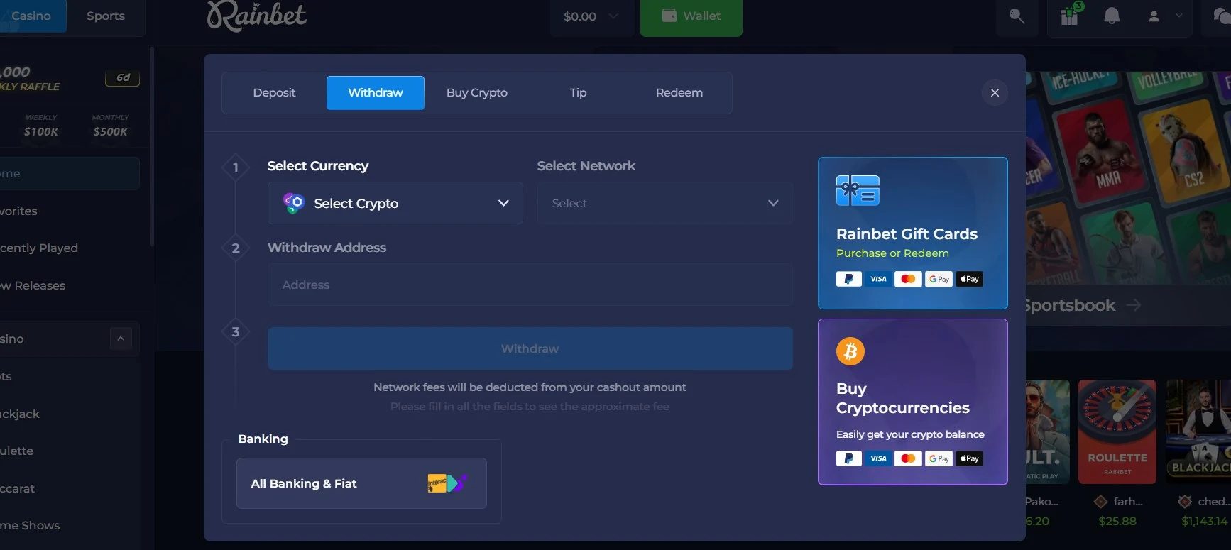Rainbet withdrawal